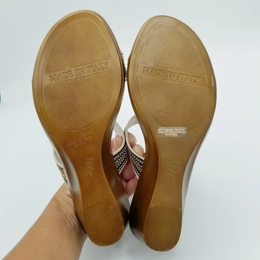 Toscanella Made in Italy Women's Mimma Natural Double Band Wedge Sandals NWOT